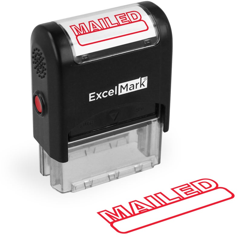 ExcelMark MAILED Self Inking Rubber Stamp - Red Ink - Image 1